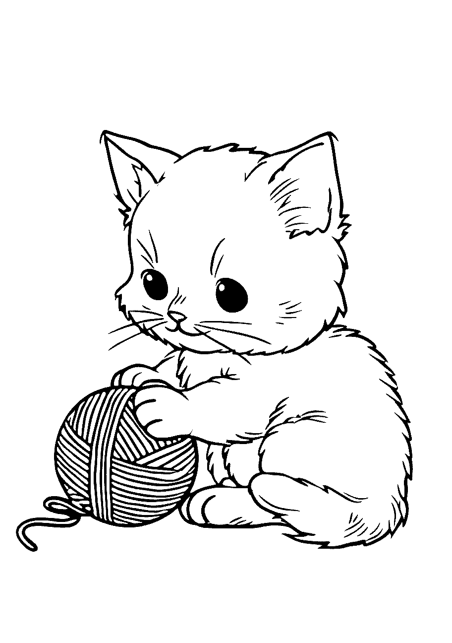 Disegni di Gatti e Gattini da sampare e colorare 29 disegno da colorare di gattino che studia il suo gomitolo di lana
