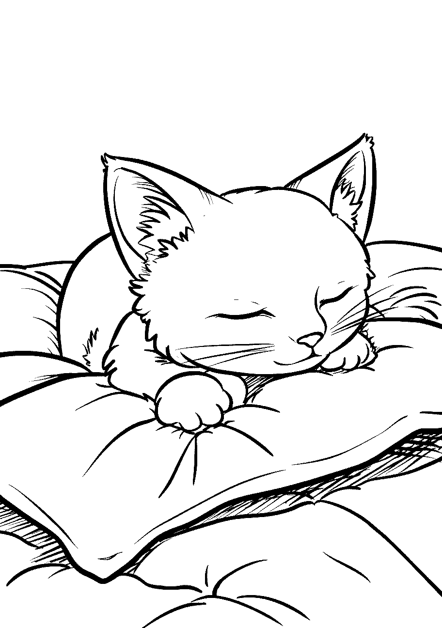 Disegni di Gatti e Gattini da sampare e colorare 25 disegno da colorare di gattino che dorme sul suo morbido cuscino