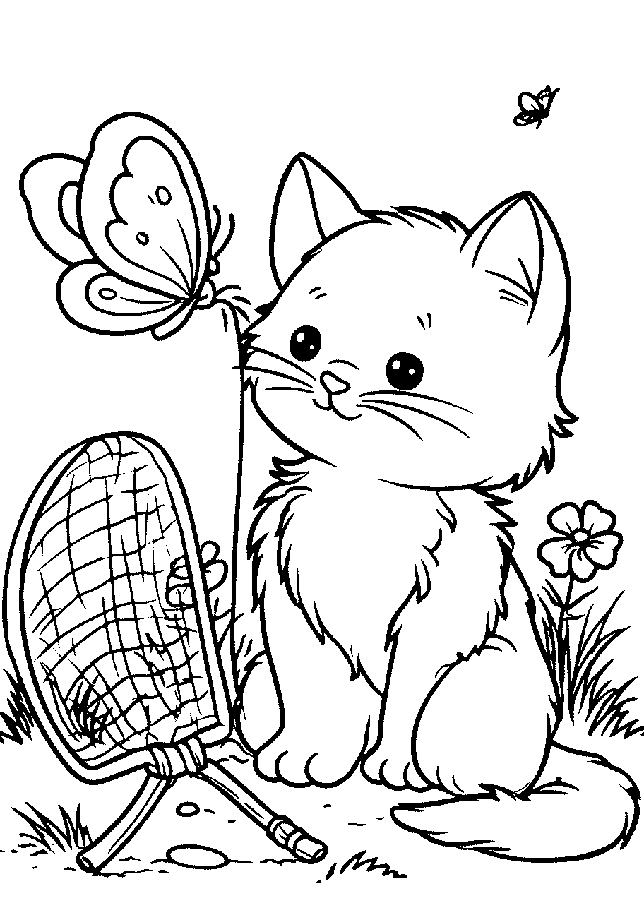 Disegni di Gatti e Gattini da sampare e colorare 45 disegno da colorare di gattina con rete a cascia di farfalle