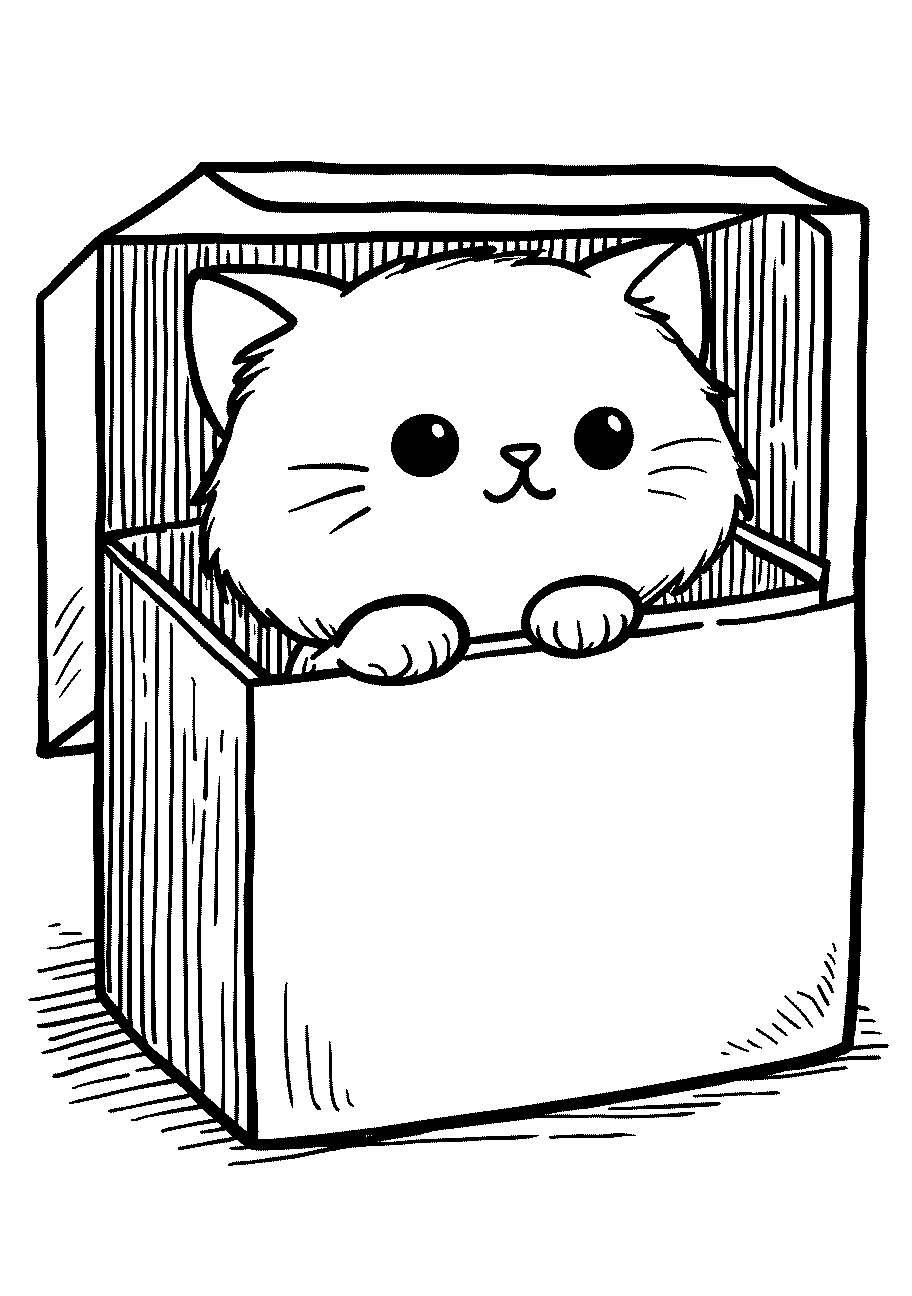 Disegni di Gatti e Gattini da sampare e colorare 10 disegno da colorare di gattina che si nasconde dentro una scatola