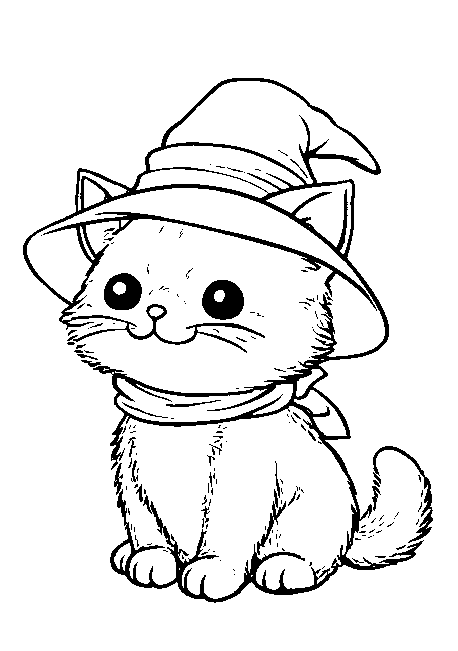 Disegni di Gatti e Gattini da sampare e colorare 7 disegno da colorare di gattina con cappelo da strega