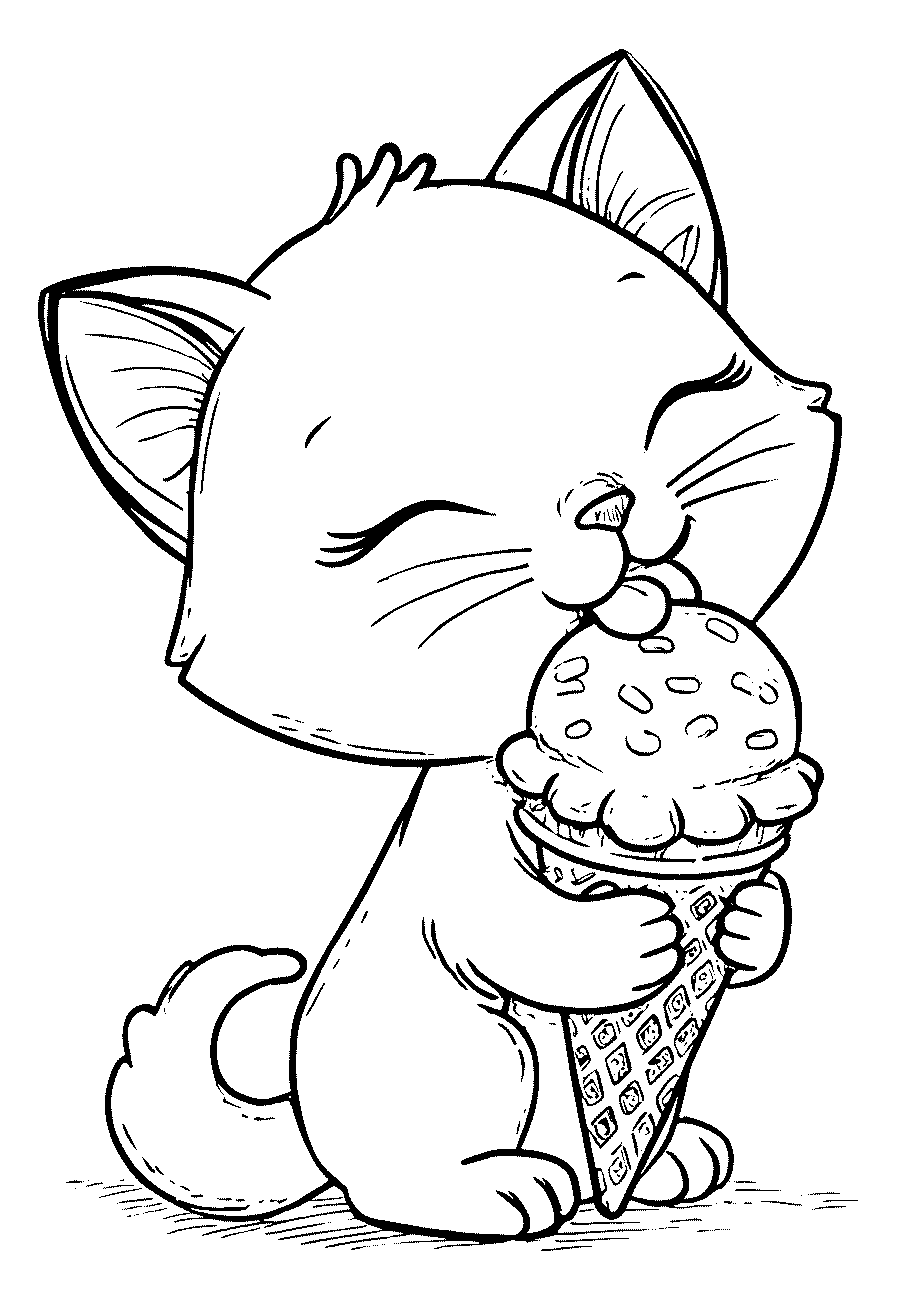 Disegni di Gatti e Gattini da sampare e colorare 6 disegno da colorare di gattina tenerissima mangia un buon gelato