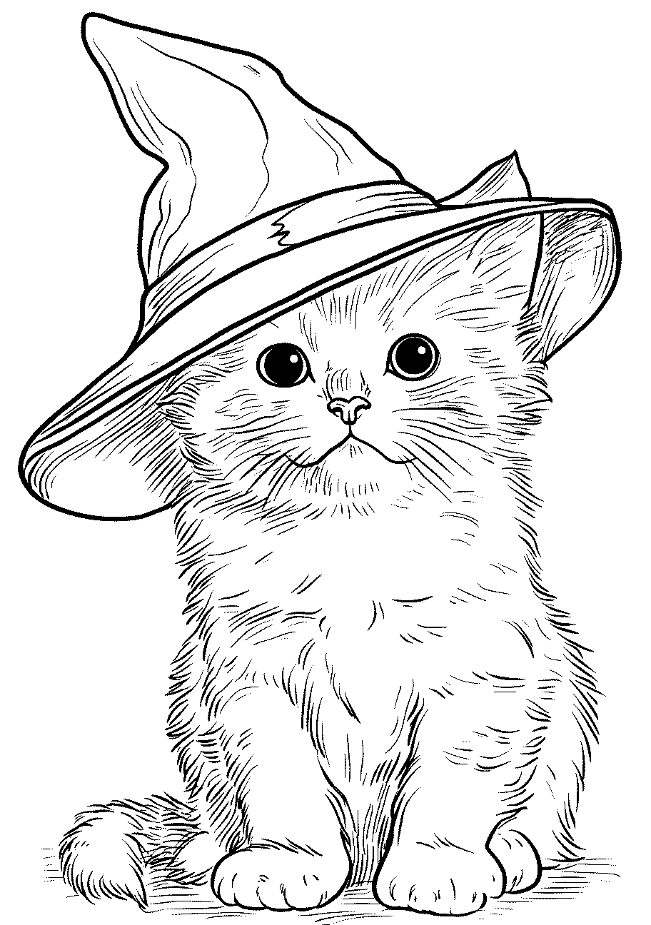 Disegni di Gatti e Gattini da sampare e colorare 15 disegno da colorare di gatto con cappelo da stregone