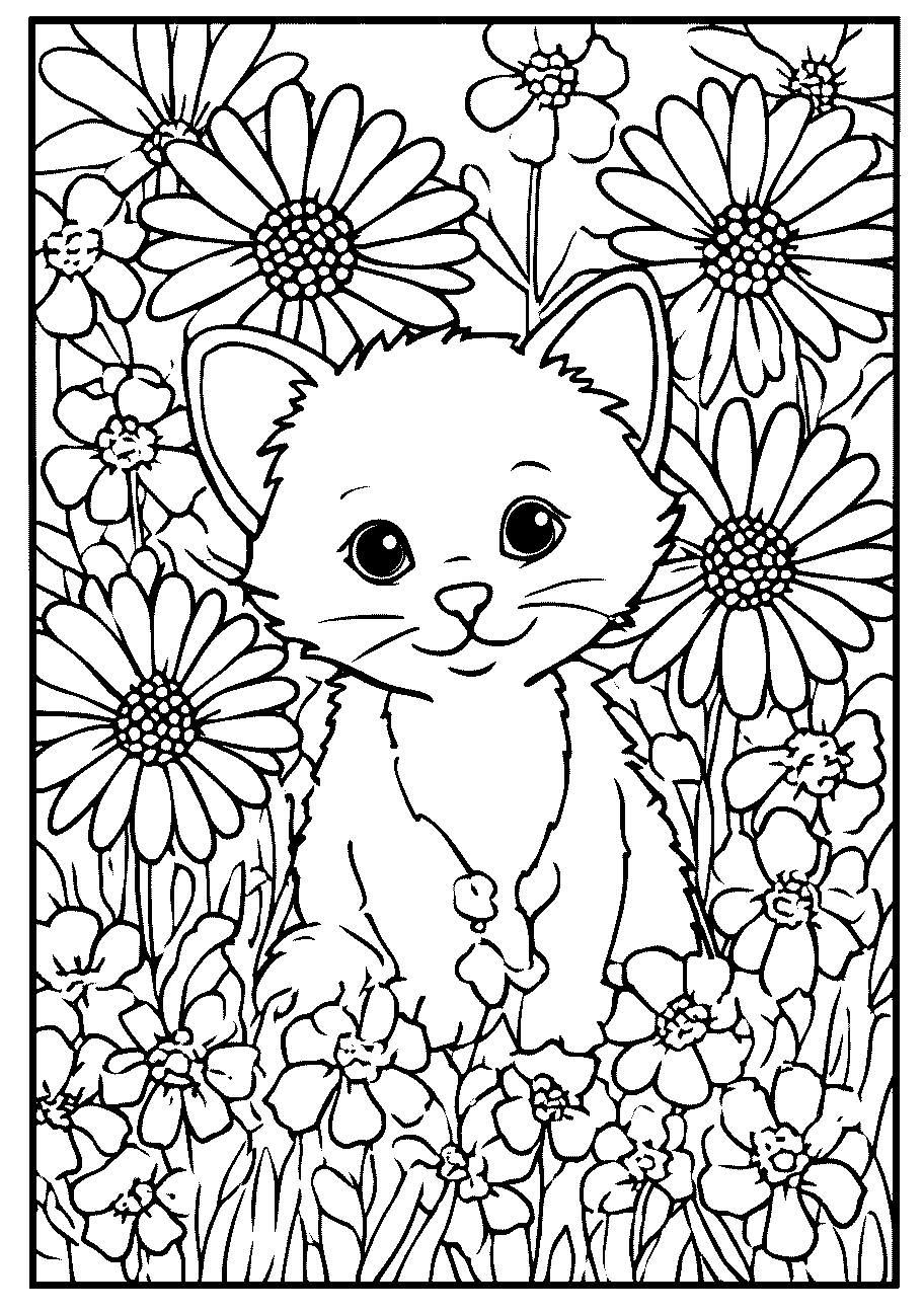 Disegni di Gatti e Gattini da sampare e colorare 13 disegno da colorare di da gattino in mezzo ai girasoli d'estate