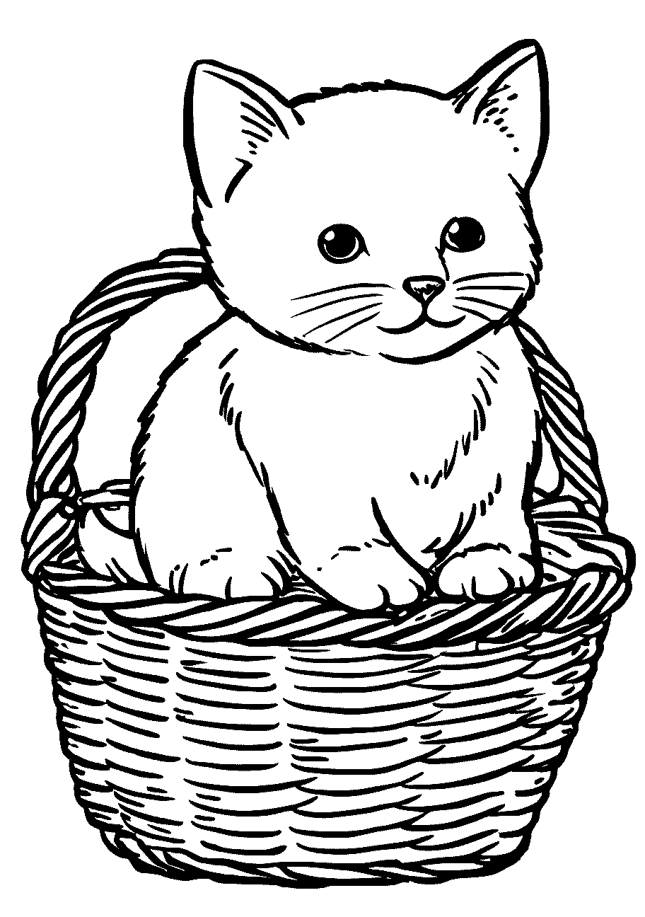 Disegni di Gatti e Gattini da sampare e colorare 27 disegno da colorare di gattino dentro un paniere