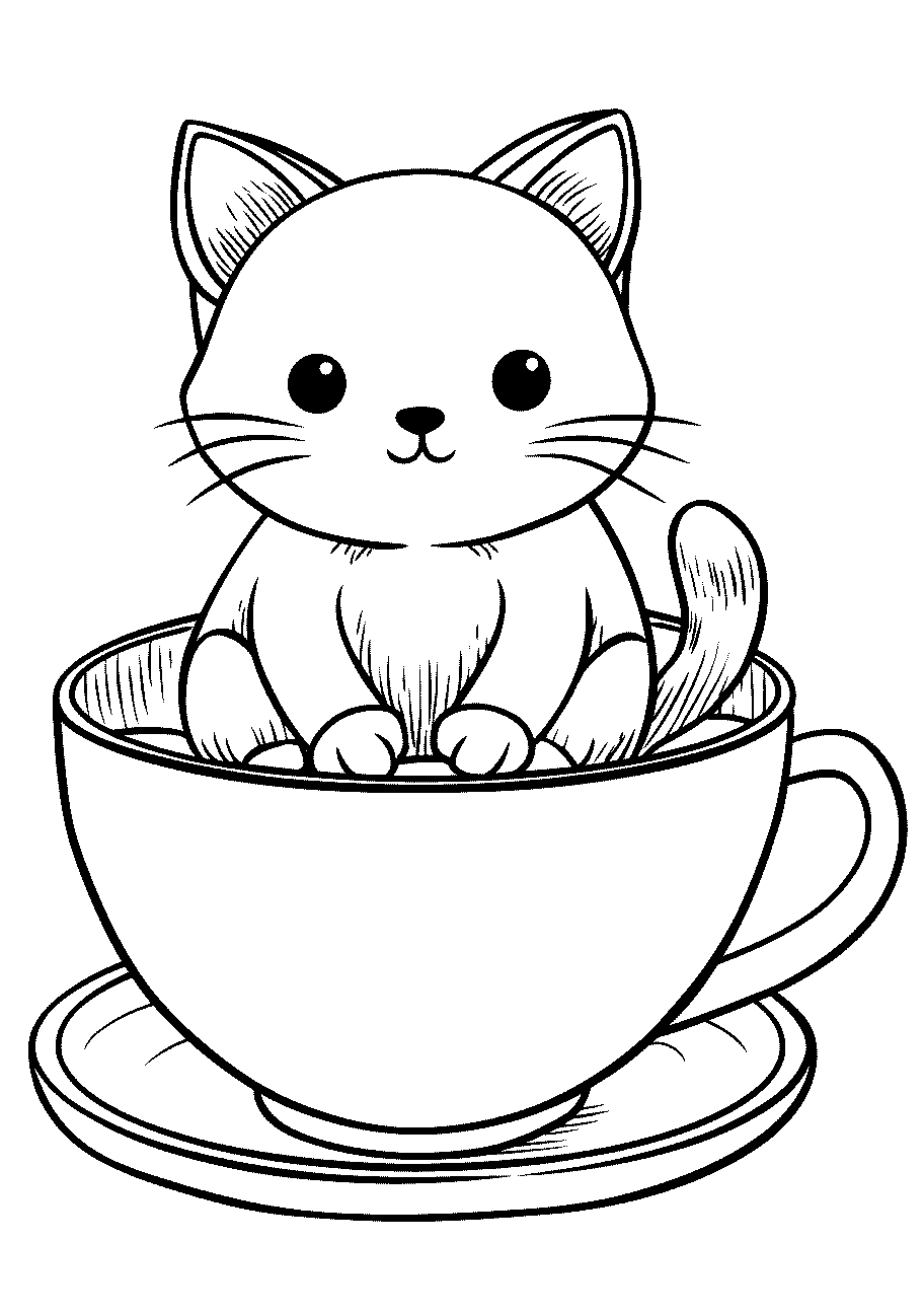 Disegni di Gatti e Gattini da sampare e colorare 23 disegno da colorare di gattino buffo dentro una tazza
