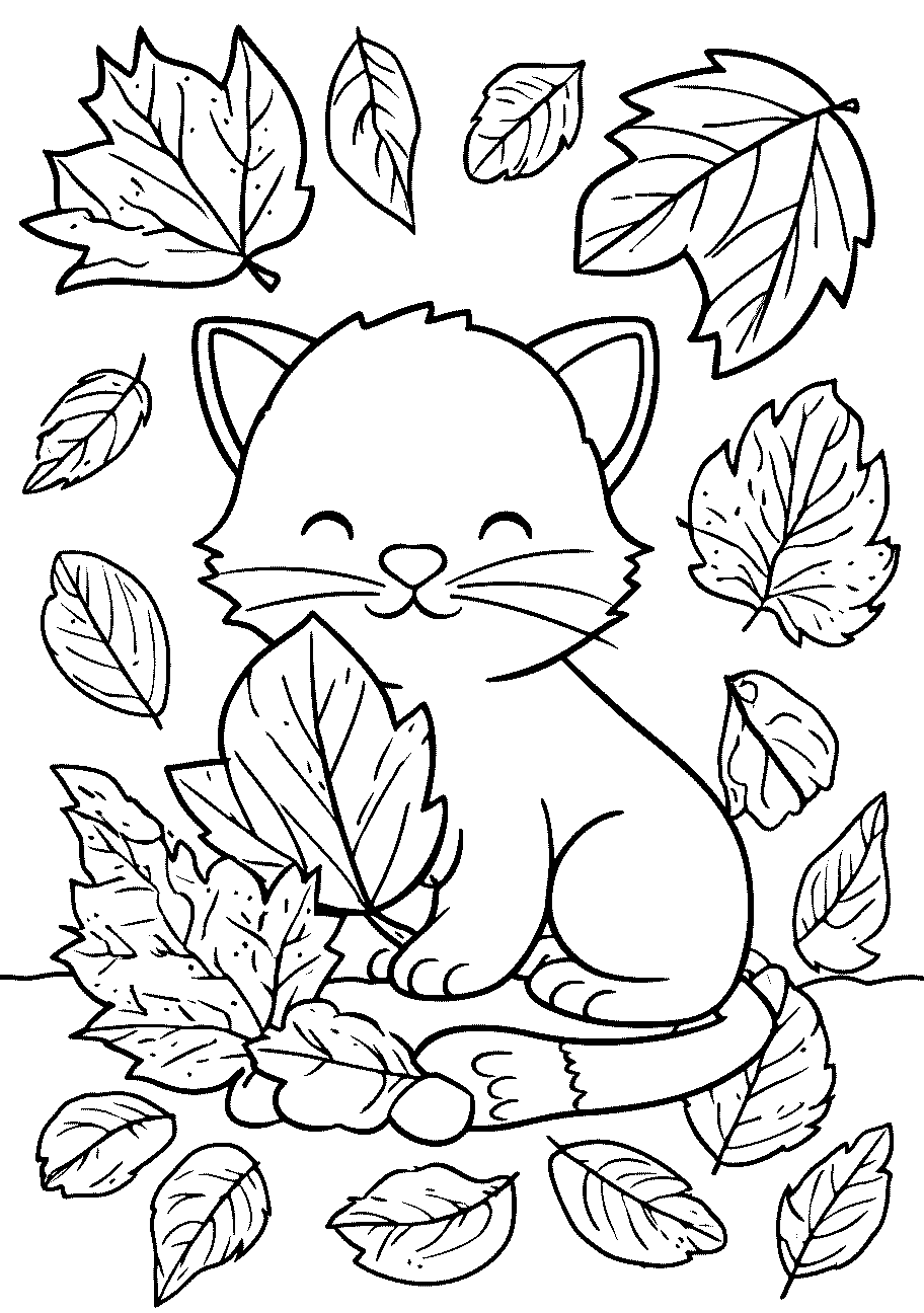 Disegni di Gatti e Gattini da sampare e colorare 33 disegno da colorare di gatto che sembra soridente in autunno