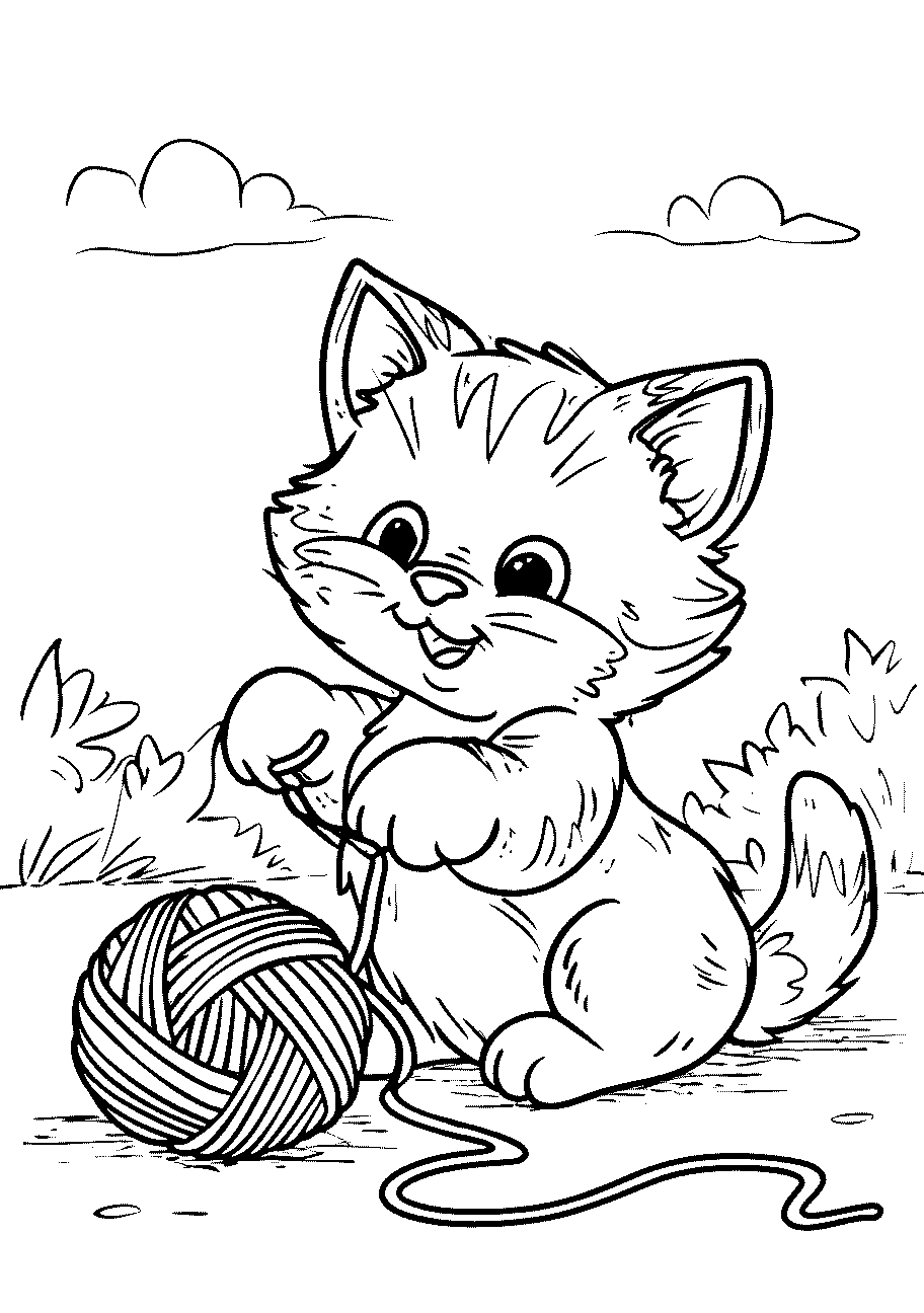 Disegni di Gatti e Gattini da sampare e colorare 21 disegno da colorare di gattino che gioca con un gomotolo di lana