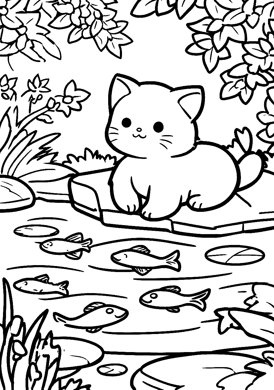 Disegni di Gatti e Gattini da sampare e colorare 36 disegno da colorare di gatto divertito che guarda i pescolini