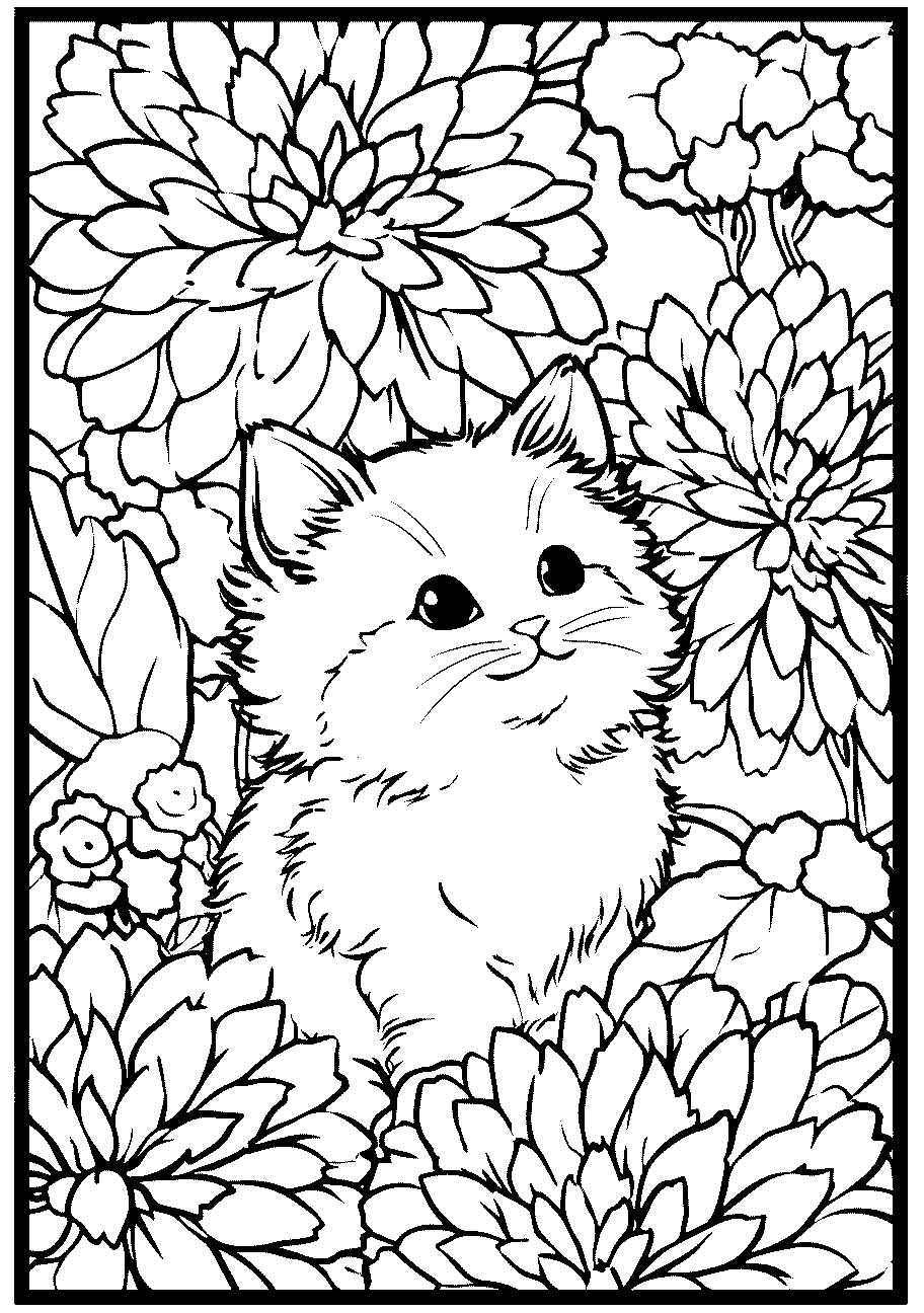 Disegni di Gatti e Gattini da sampare e colorare 18 gatto e fiori da colorare