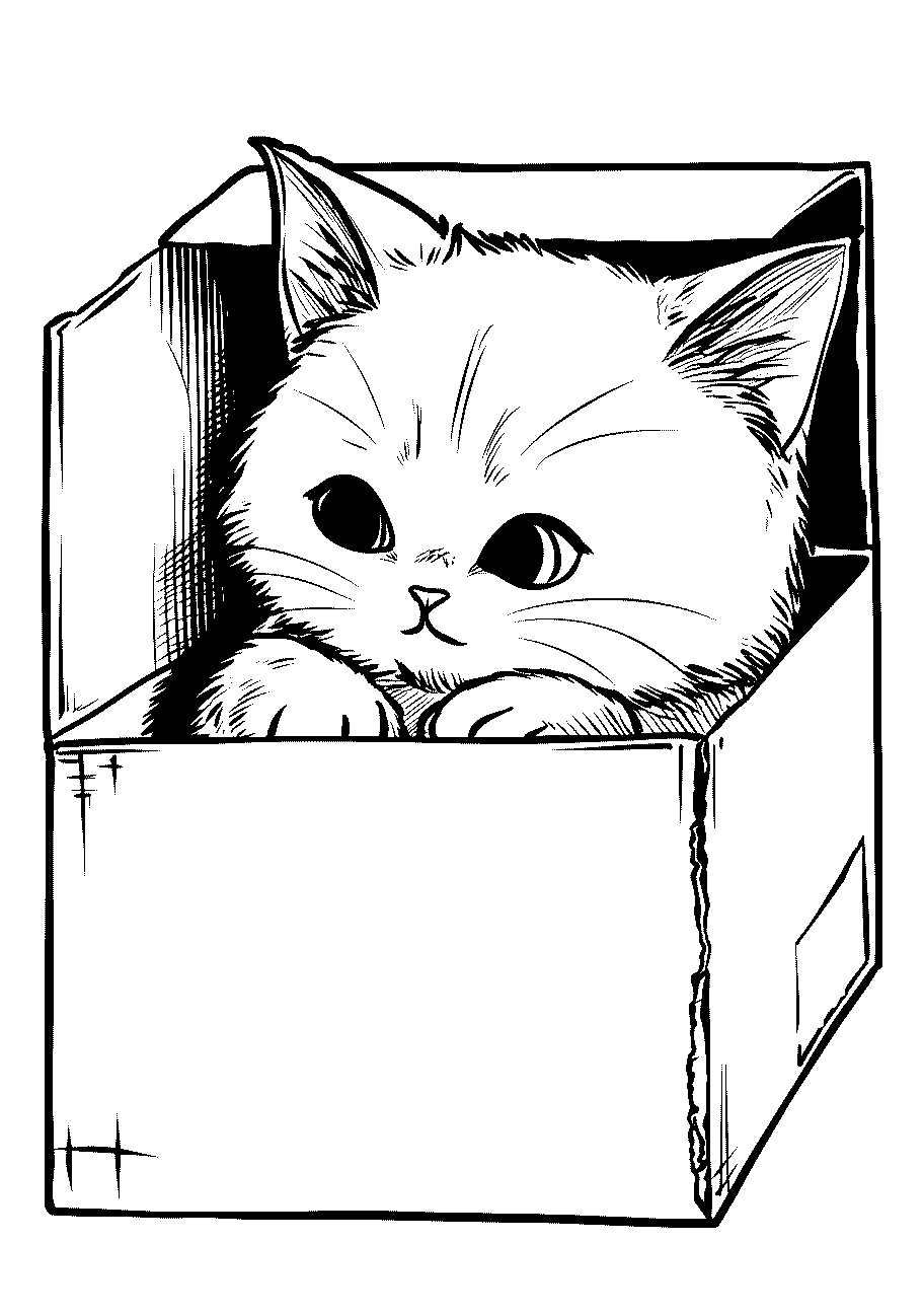 Disegni di Gatti e Gattini da sampare e colorare 30 altro disegno da colorre di un gatto dentro una scatola di cartone