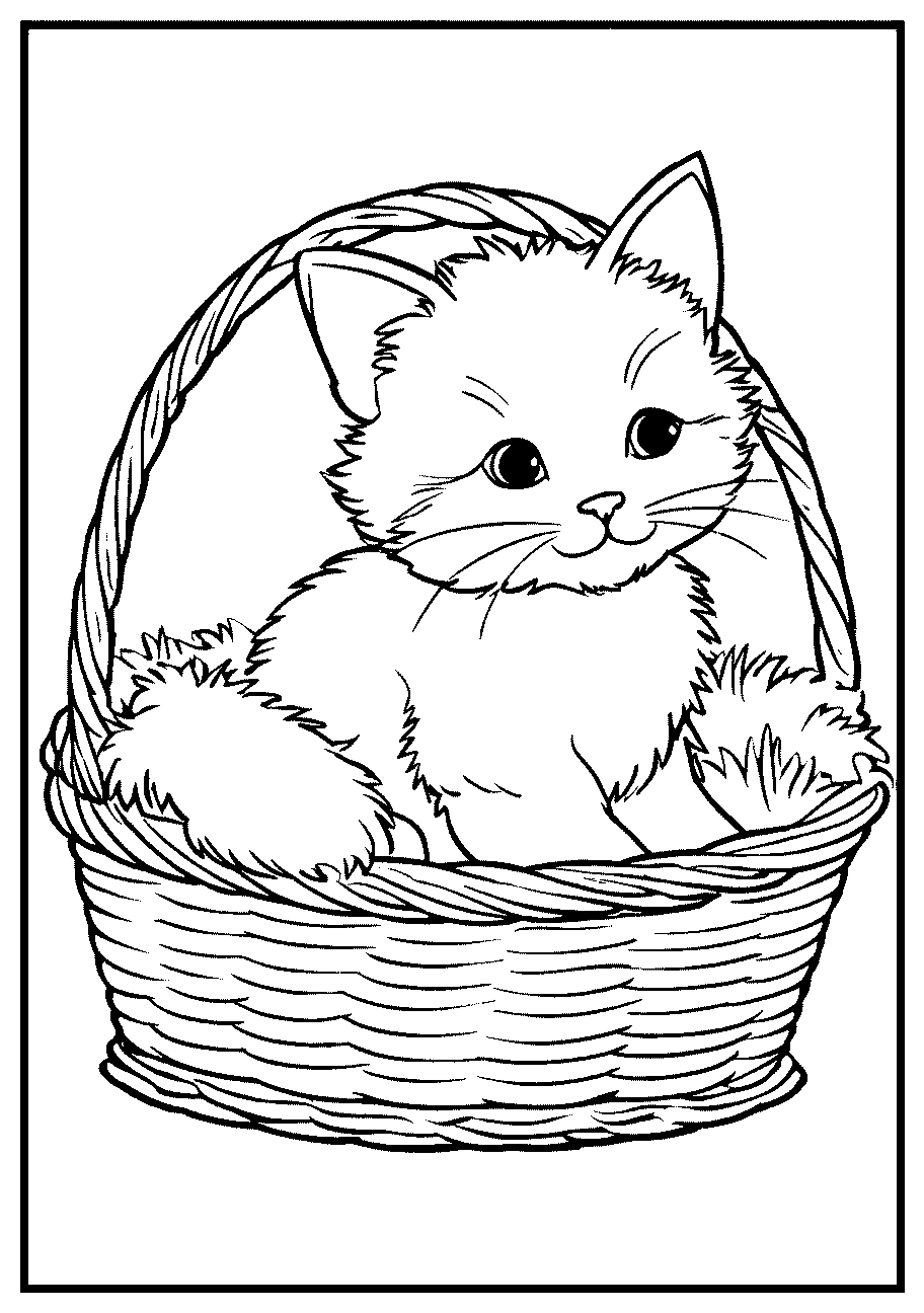 Disegni di Gatti e Gattini da sampare e colorare 9 disegno da colorare di gattino seduto dentro un paniere